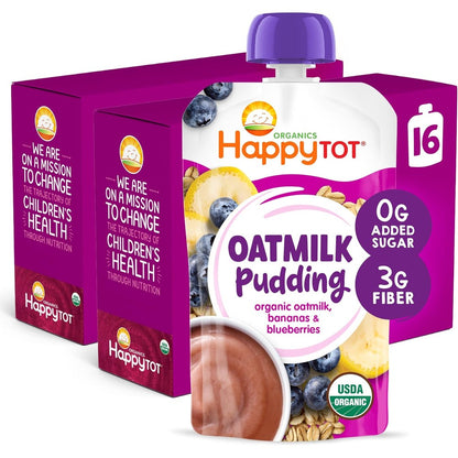 Happytot Organics Oatmilk Pudding front view with banana and blueberry flavor