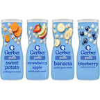 Gerber Graduates Grain And Grow Puffs Variety Pack front view showing four canisters
