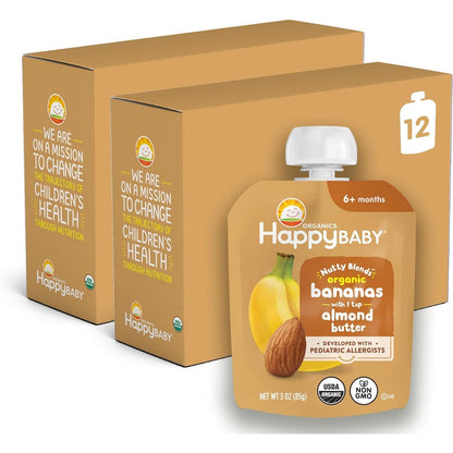 Happy Baby Organics Bananas and Almond Butter front view pouch