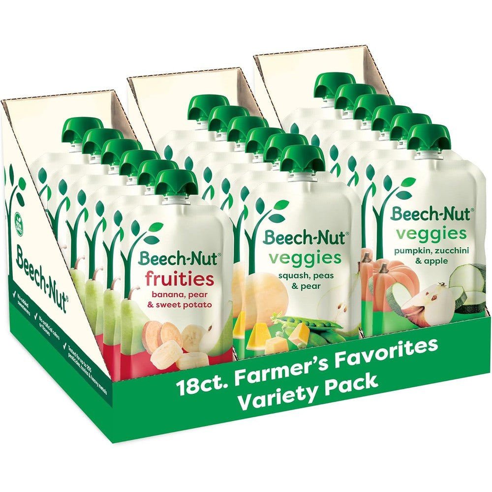 Beech-Nut Farmer's Favorites variety pack front view of 18 baby food pouches