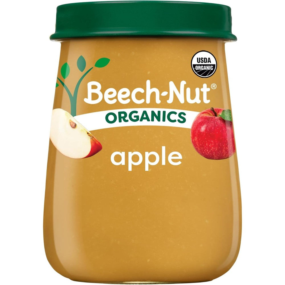 Beech-Nut Organic Stage 1 Apple Baby Food glass jars front view