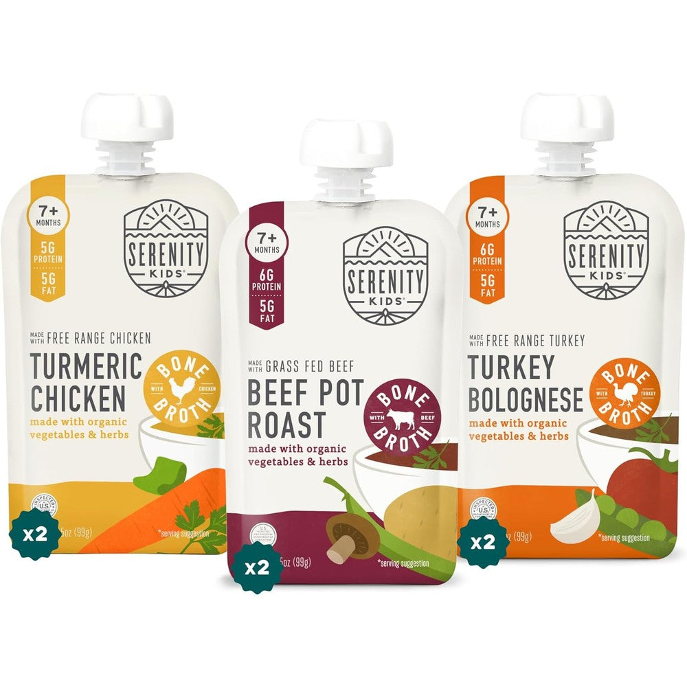 Serenity Kids bone broth baby food pouch front view organic meat and vegetable blend