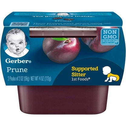 Gerber Stage 1 Prune Puree baby food tubs front view