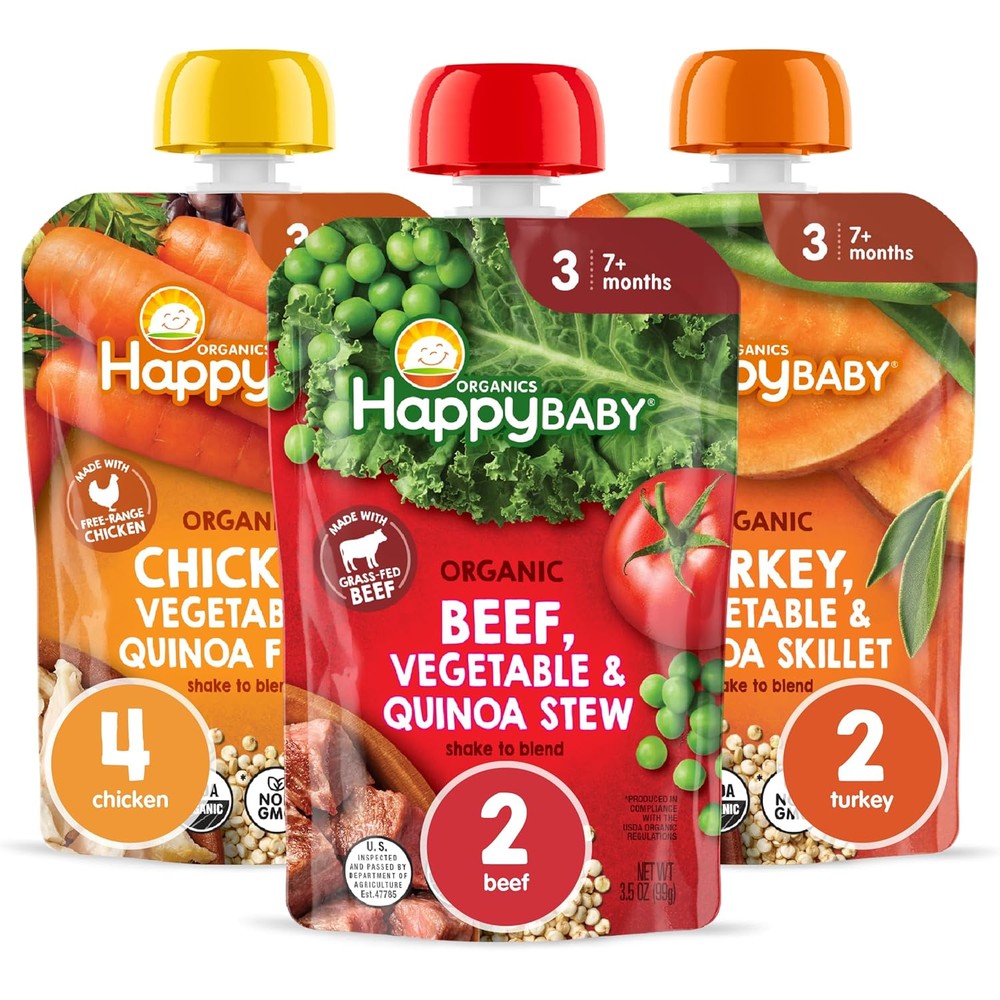 Happy Family Organics Savory Blends Stage 3 variety pack front view of pouches