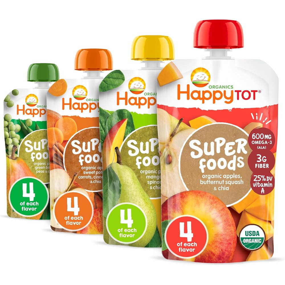 HappyTot Organics Stage 4 baby food pouch variety pack front view