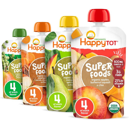 HappyTot Organics Stage 4 baby food pouch variety pack front view