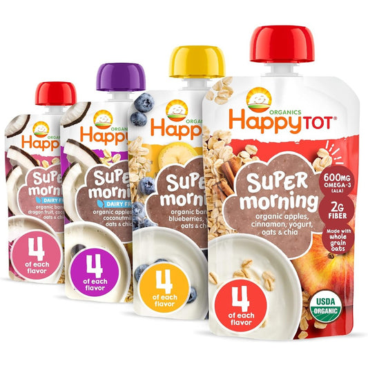 Happytot Organics Stage 4 Super Morning variety pack pouches front view