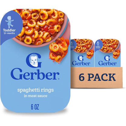Gerber Toddler Spaghetti Rings in Meat Sauce front view 6 pack