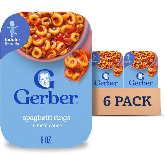 Gerber Toddler Spaghetti Rings in Meat Sauce front view 6 pack