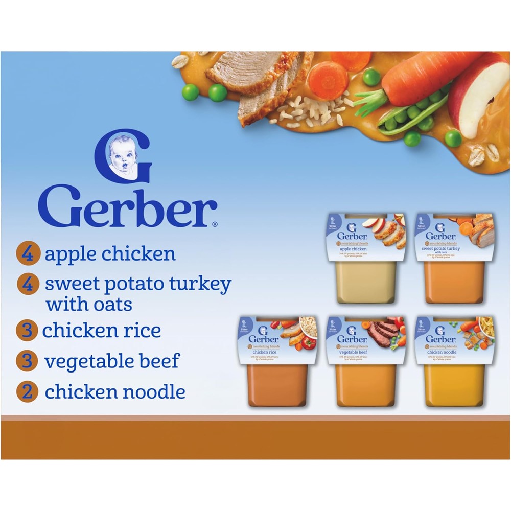 Gerber Stage 2 Nourishing Blends meat and vegetable variety pack front view