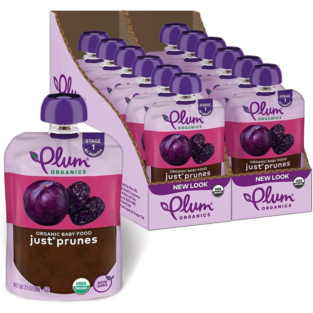 Plum Organics Just Prunes 12 pack pouches front view