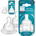 Philips Avent anti-colic baby bottle flow 3 nipple packaging front view showing authentic medium flow teats.