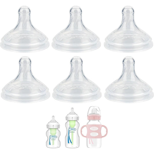 Dr. Brown's Natural Flow Level 2 Wide-Neck Baby Bottle Silicone Nipple front view pack of six