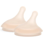 Suavinex Zero.Zero Adaptable Flow Asymmetrical Silicone Nipple front view showing the unique angled anti-colic teat structure