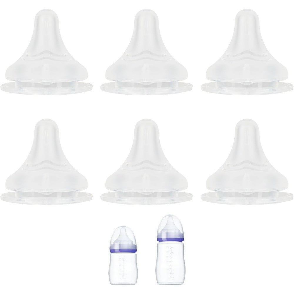 Lansinoh silicone nipple fast flow six count packaging front view showing authentic anti colic teats.
