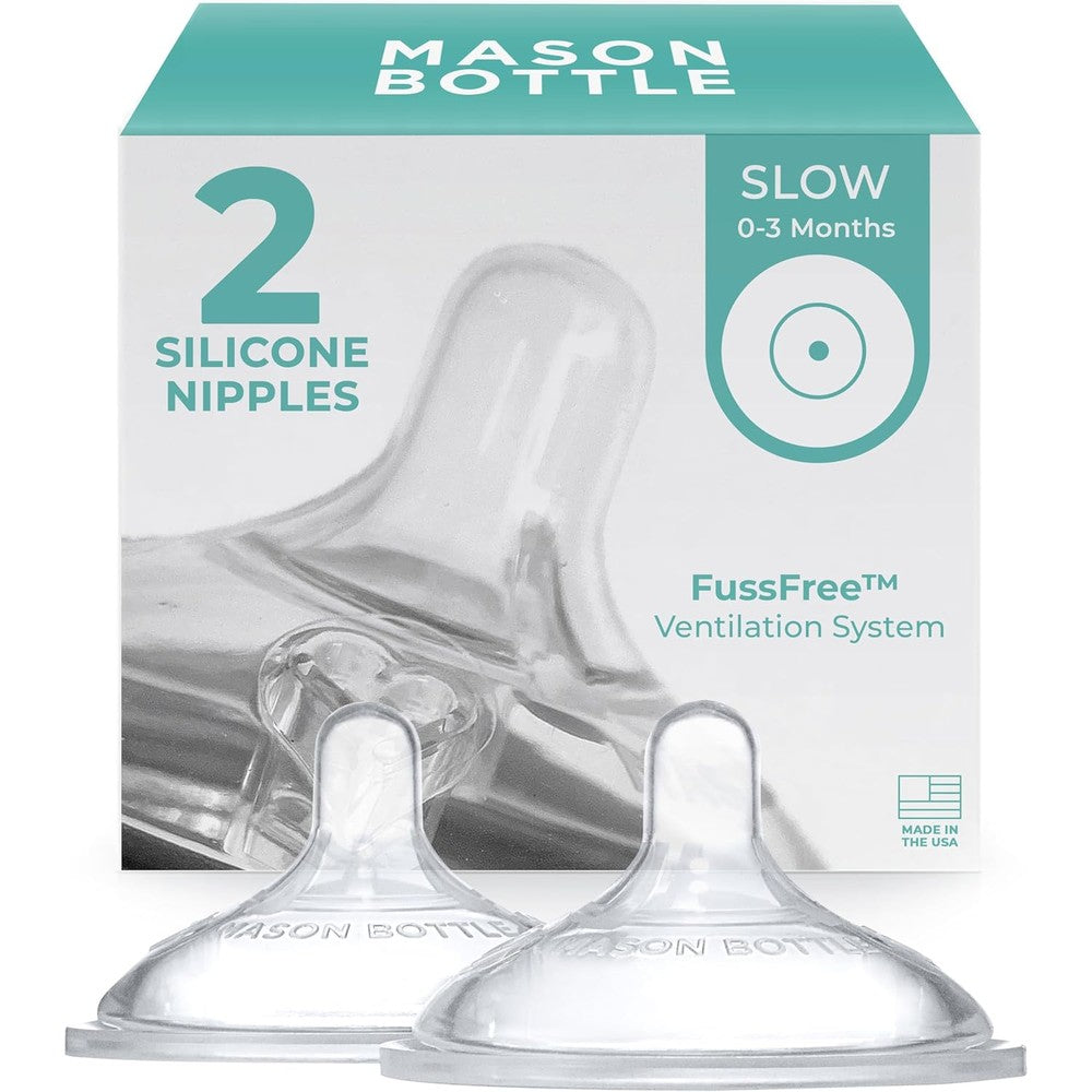 Mason Bottle slow flow nipples 2-pack front view