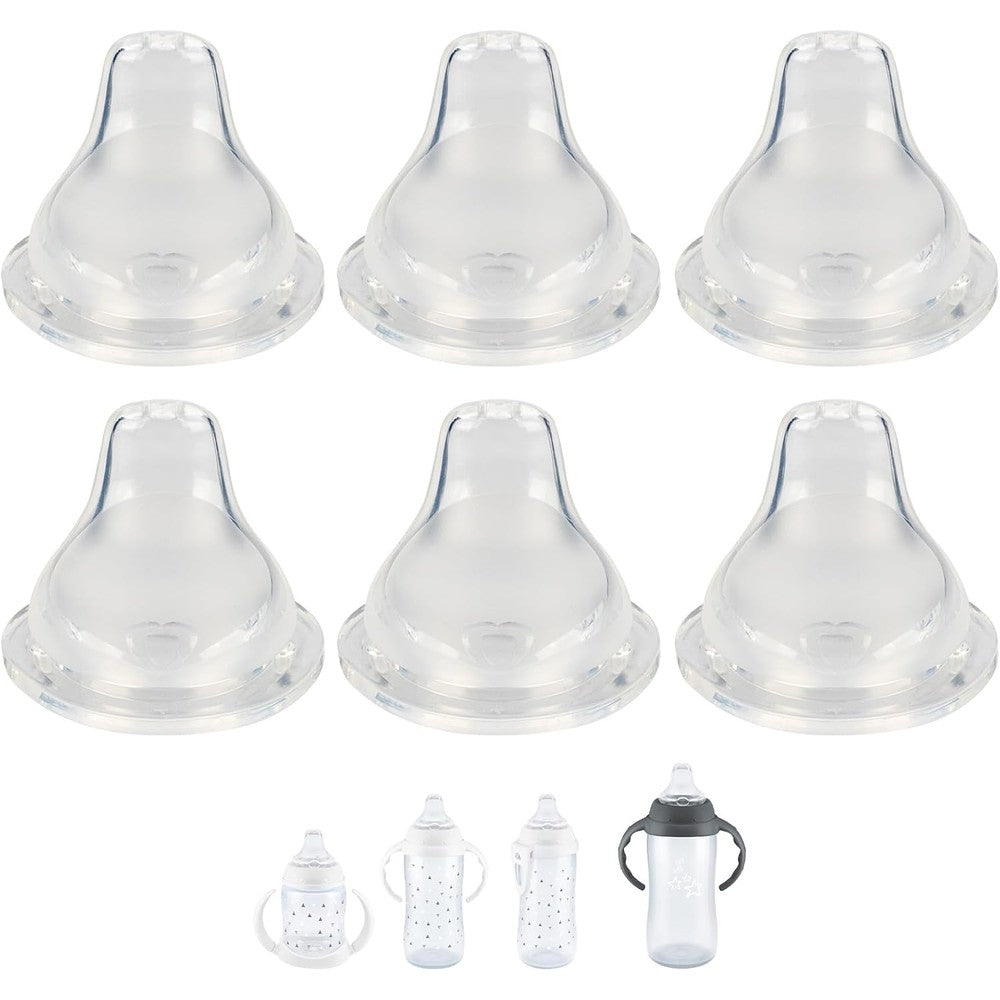 XUNICUTE replacement silicone spout compatible with NUK front view pack of six clear sippy cup nipples