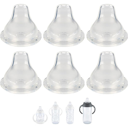 XUNICUTE replacement silicone spout compatible with NUK front view pack of six clear sippy cup nipples