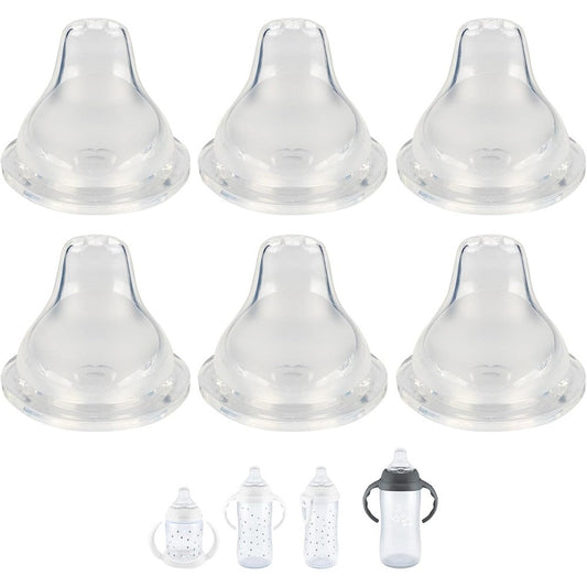 XUNICUTE replacement silicone spout compatible with NUK front view pack of six clear sippy cup nipples