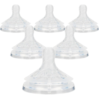 Joyfeed silicone bottle nipples six count package front view showing wide breast-like shape.