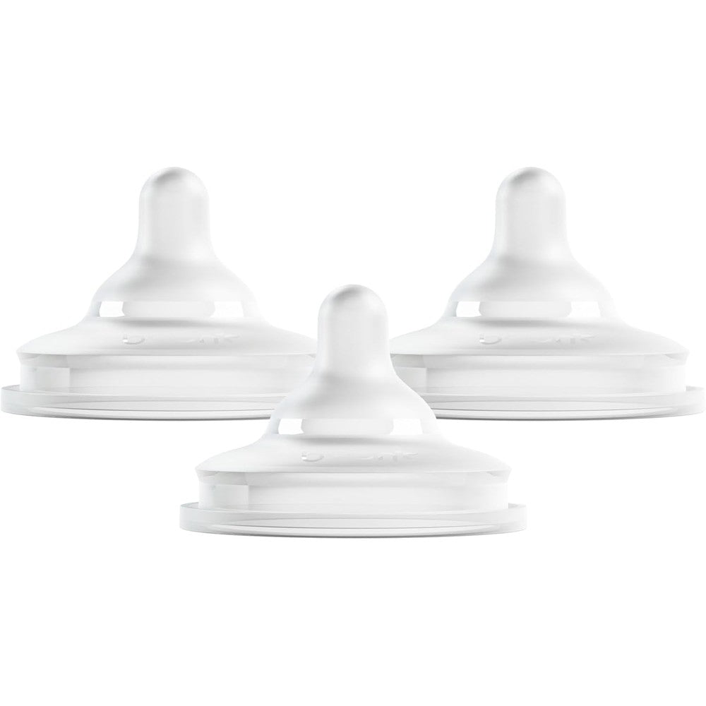 Boon Nursh Curve Silicone Baby Bottle Nipples front view showing the textured top surface.