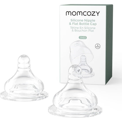 Momcozy Soft Baby Nipple front view pack of two premium silicone teats for infants.