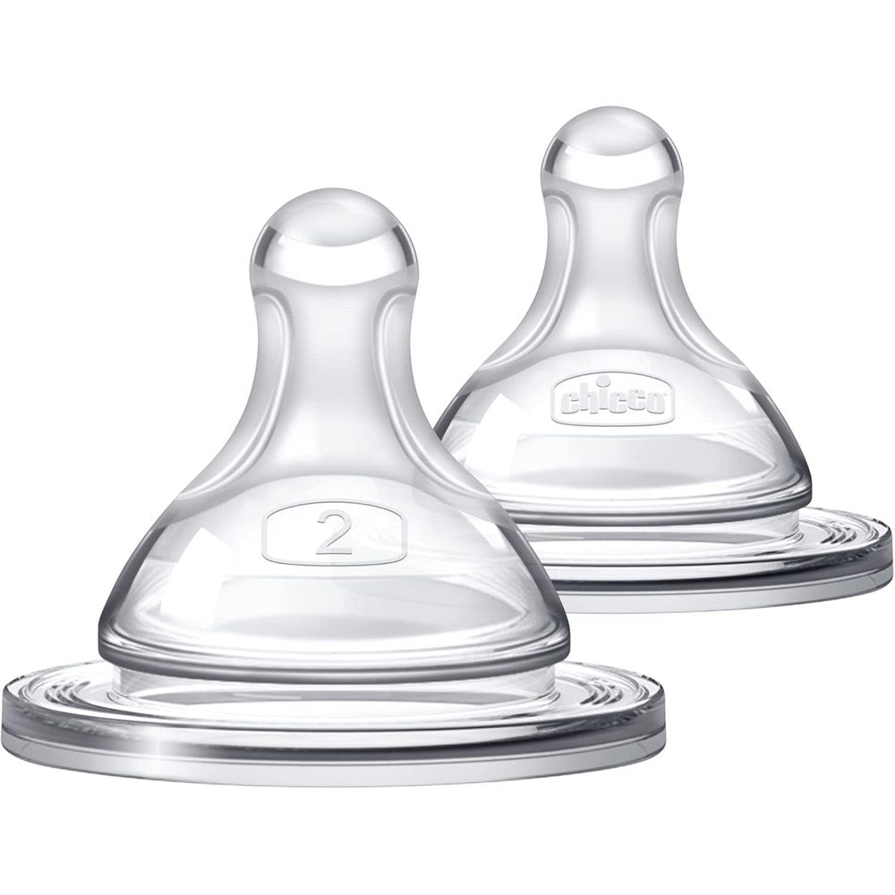 Chicco Duo 100 percent silicone Intui-Latch baby bottle nipple front view pack of two