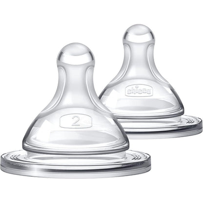 Chicco Duo 100 percent silicone Intui-Latch baby bottle nipple front view pack of two