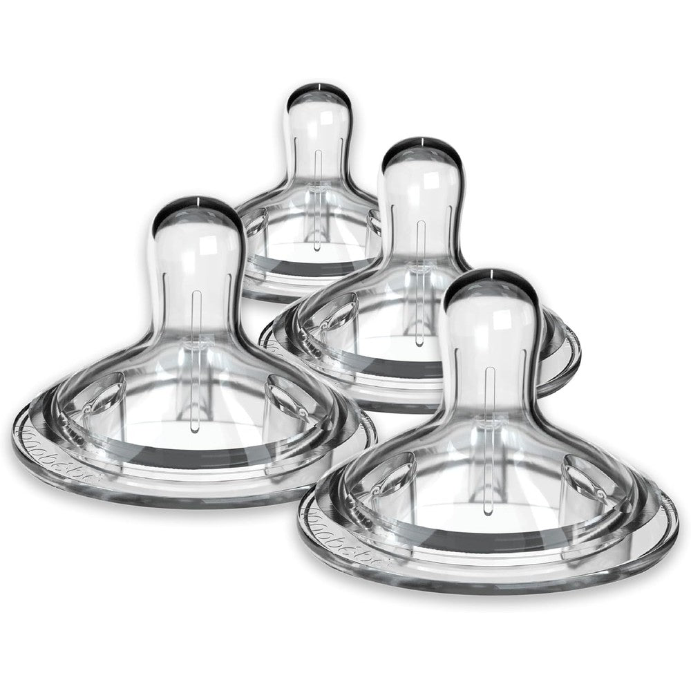 Nanobebe fast flow silicone baby bottle nipples 4 pack front view showcasing anti colic triple vents