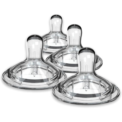 Nanobebe fast flow silicone baby bottle nipples 4 pack front view showcasing anti colic triple vents