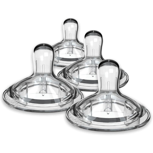 Nanobebe fast flow silicone baby bottle nipples 4 pack front view showcasing anti colic triple vents
