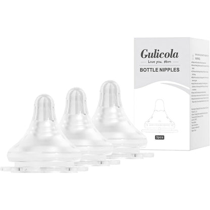 Gulicola Natural Flow Baby Bottle Silicone Nipple Level 1 front view of three pack packaging