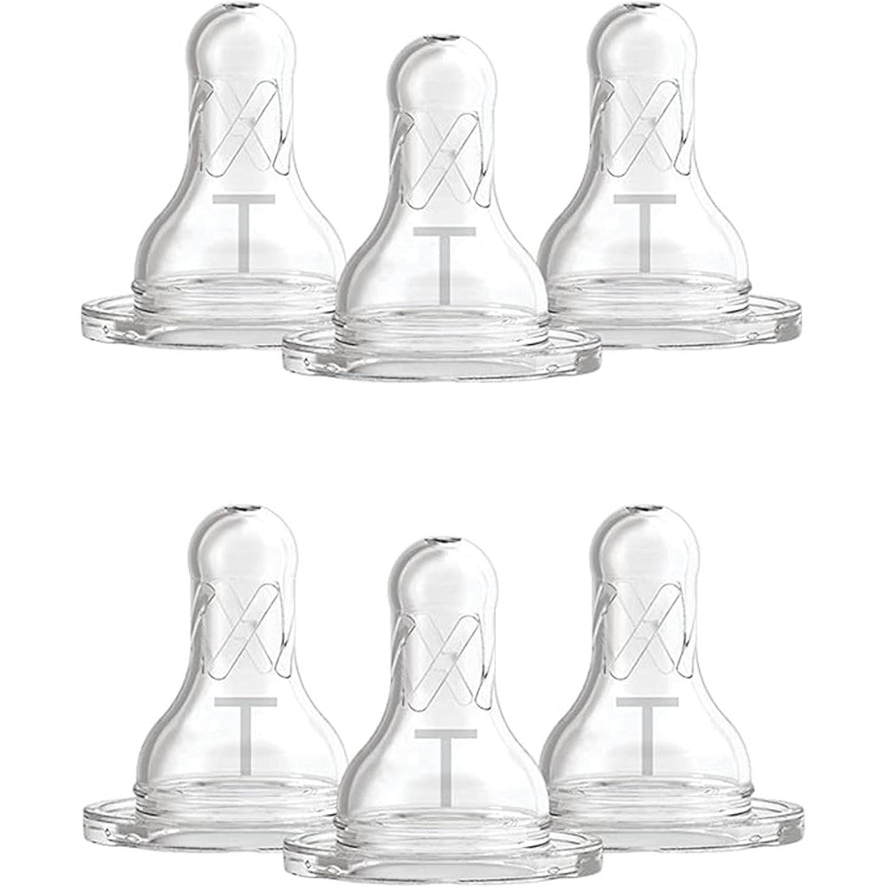 Dr. Brown's Natural Flow Level T Narrow Baby Bottle Nipple 6 Pack front packaging view showcasing slower flow newborn teats.