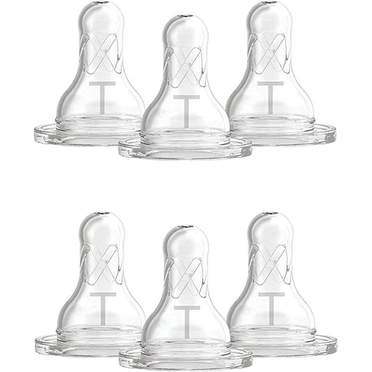 Dr. Brown's Natural Flow Level T Narrow Baby Bottle Nipple 6 Pack front packaging view showcasing slower flow newborn teats.