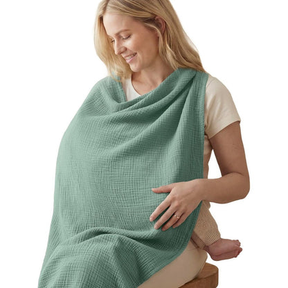 Blissful Diary 4-in-1 Muslin Nursing Cover Roman Green front view