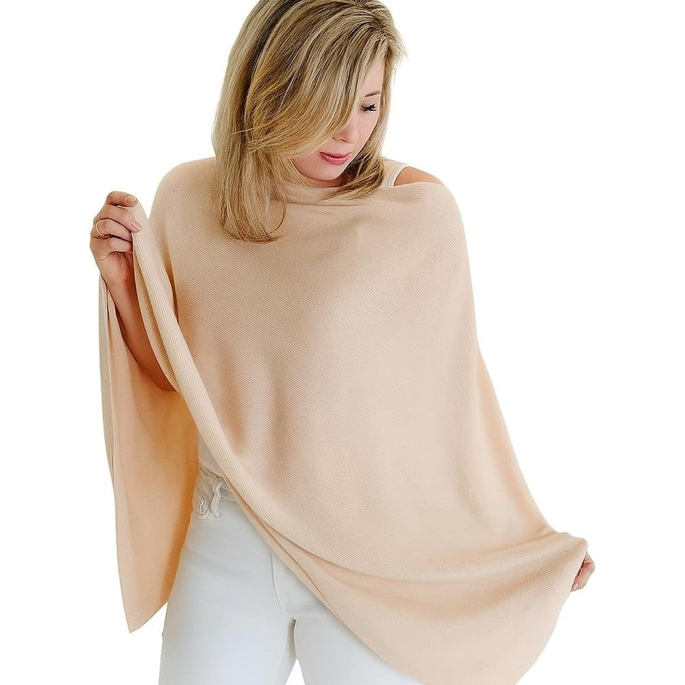 Toci Mom nursing cover poncho front view showing stylish cream fabric