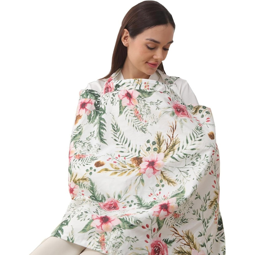 Insular nursing cover for breastfeeding in rose pattern front view