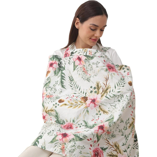 Insular nursing cover for breastfeeding in rose pattern front view