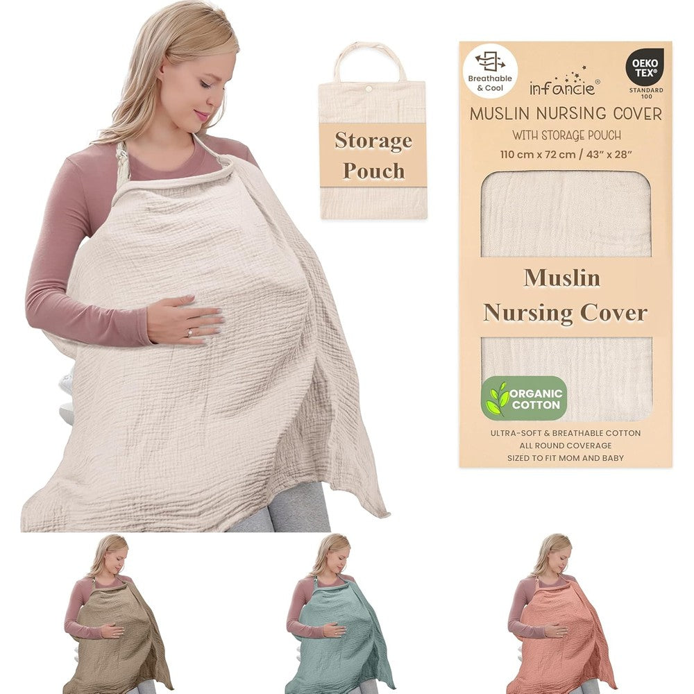 Infancie organic cotton nursing cover front view in ivory