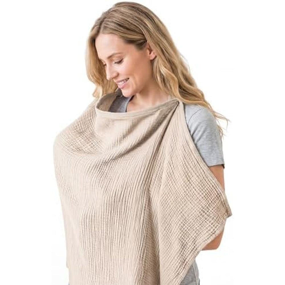 Layzoo muslin nursing cover light khaki front view