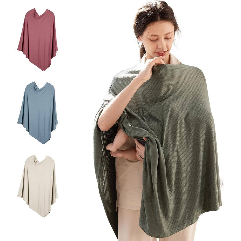 BubblePanda rayon bamboo nursing cover front view in olive drab