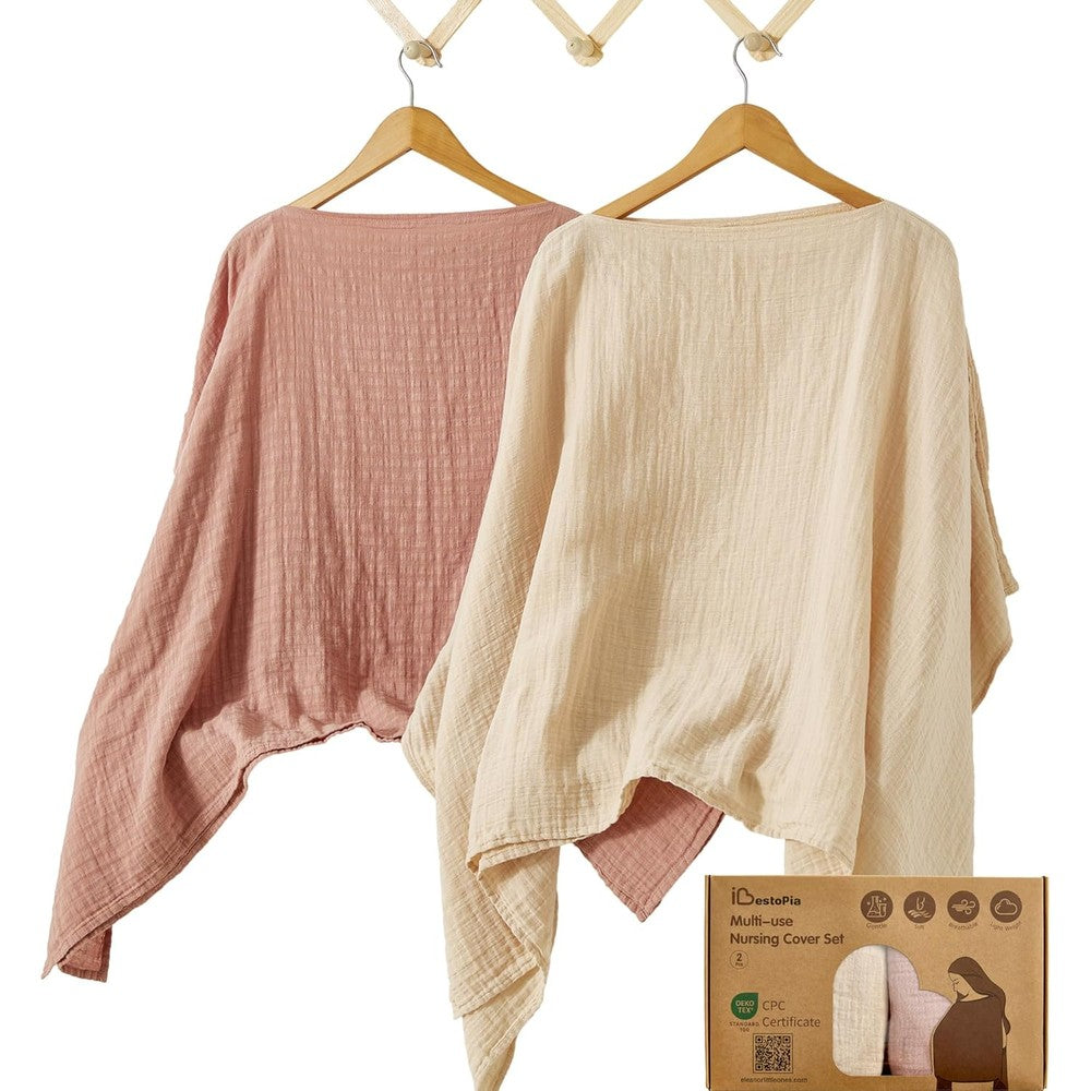 Konssy muslin nursing cover front view in linen and dusty pink