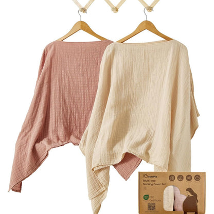 Konssy muslin nursing cover front view in linen and dusty pink