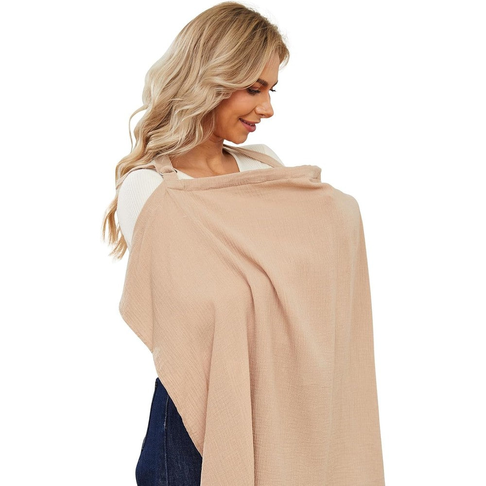 PPOGOO Muslin Nursing Cover in brown front view