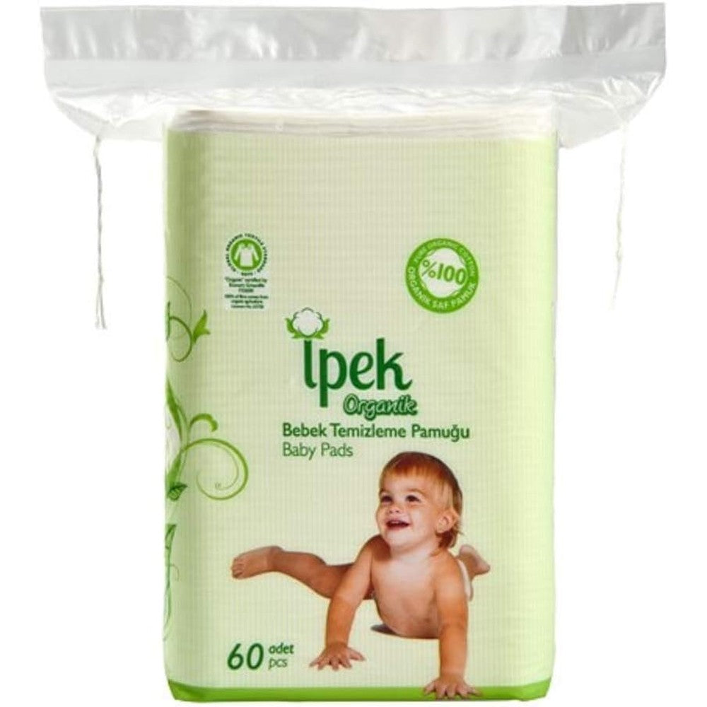 Ipek organic baby cotton dry pads front view packaging