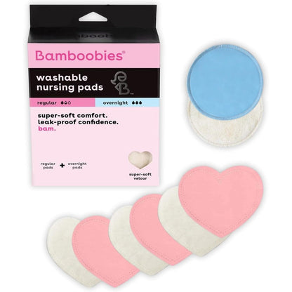 Bamboobies Nursing Pads Ultra Soft Velour Reusable Washable Leak Proof 6 Ultra Thin And 2 Overnight Pads For Breastfeeding - Image 1