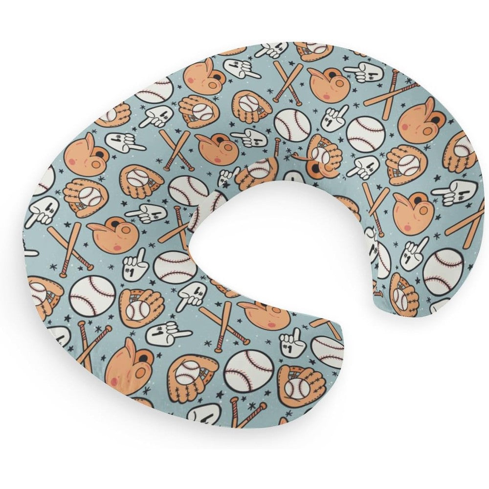 HawSkgFub Baseball Nursing Pillow Cover front view featuring blue ballpark design