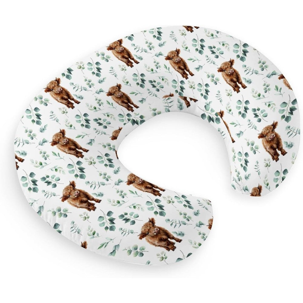 HawSkgFub Highland Cow Eucalyptus Nursing Pillow Cover front view