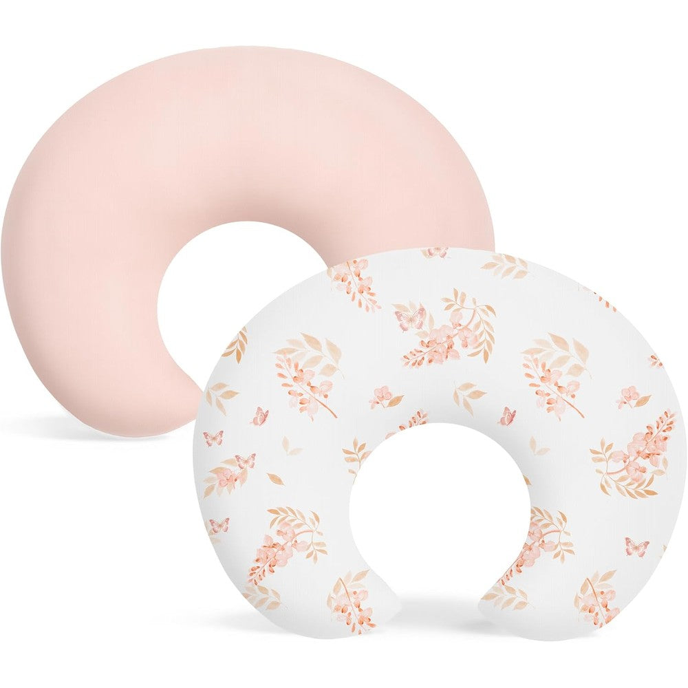 Susurration 2 Pack Nursing Pillow Cover front view orange flowers pattern