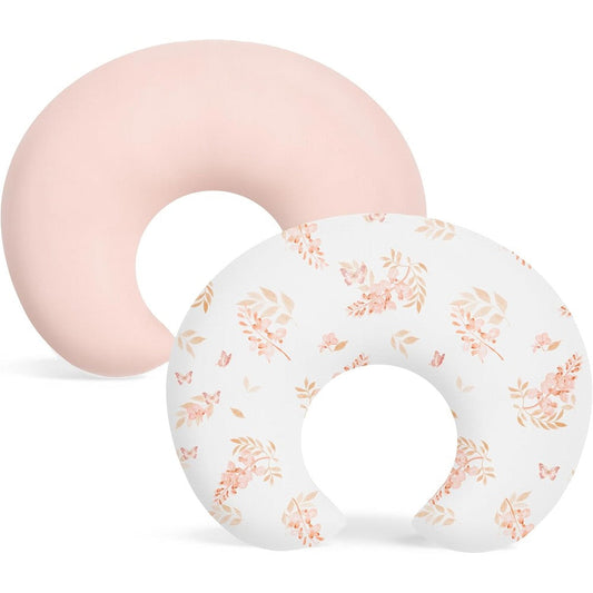 Susurration 2 Pack Nursing Pillow Cover front view orange flowers pattern
